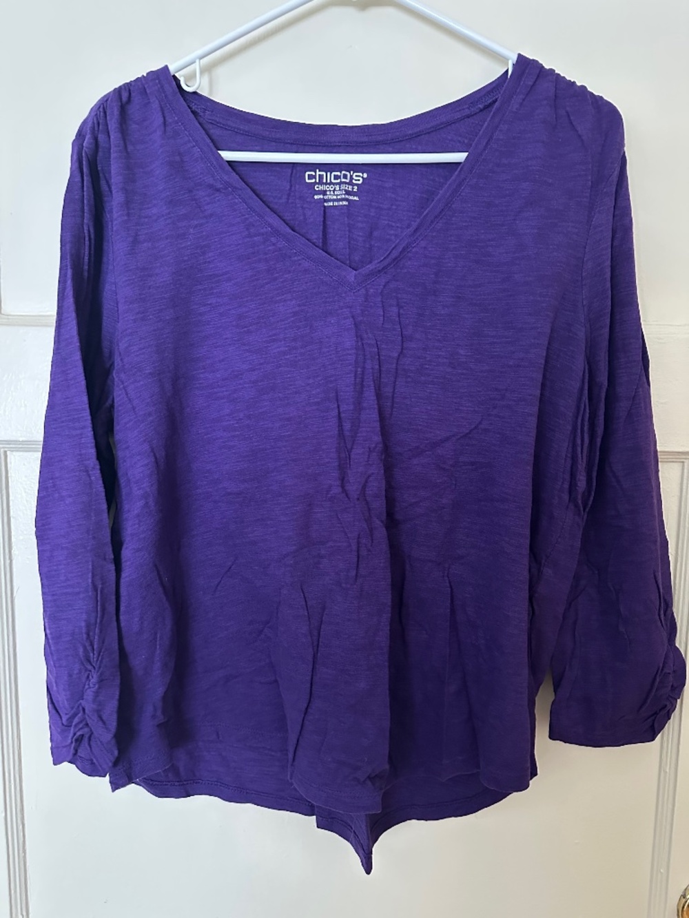 Chico's Purple V-Neck Long-Sleeve Shirt Large